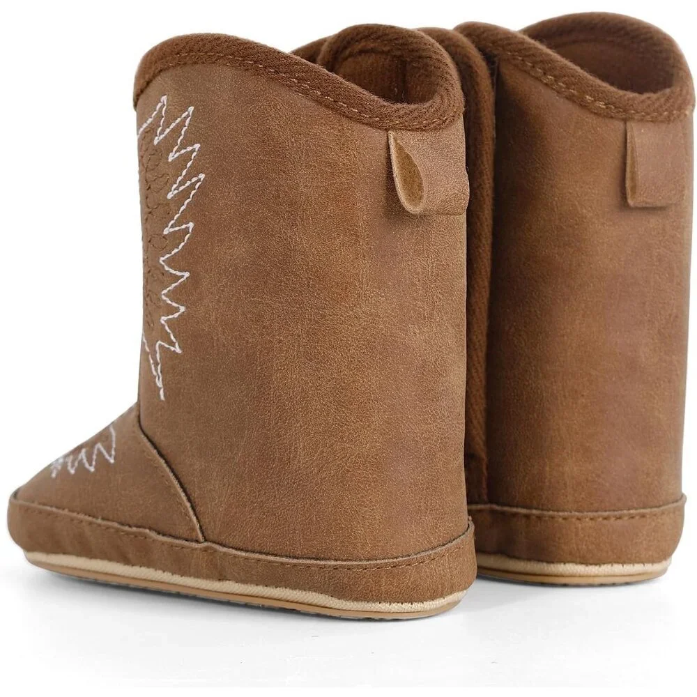 Infant Toddler Brown Embroidered Faux Leather Western Rubber Sole Tassel Booties